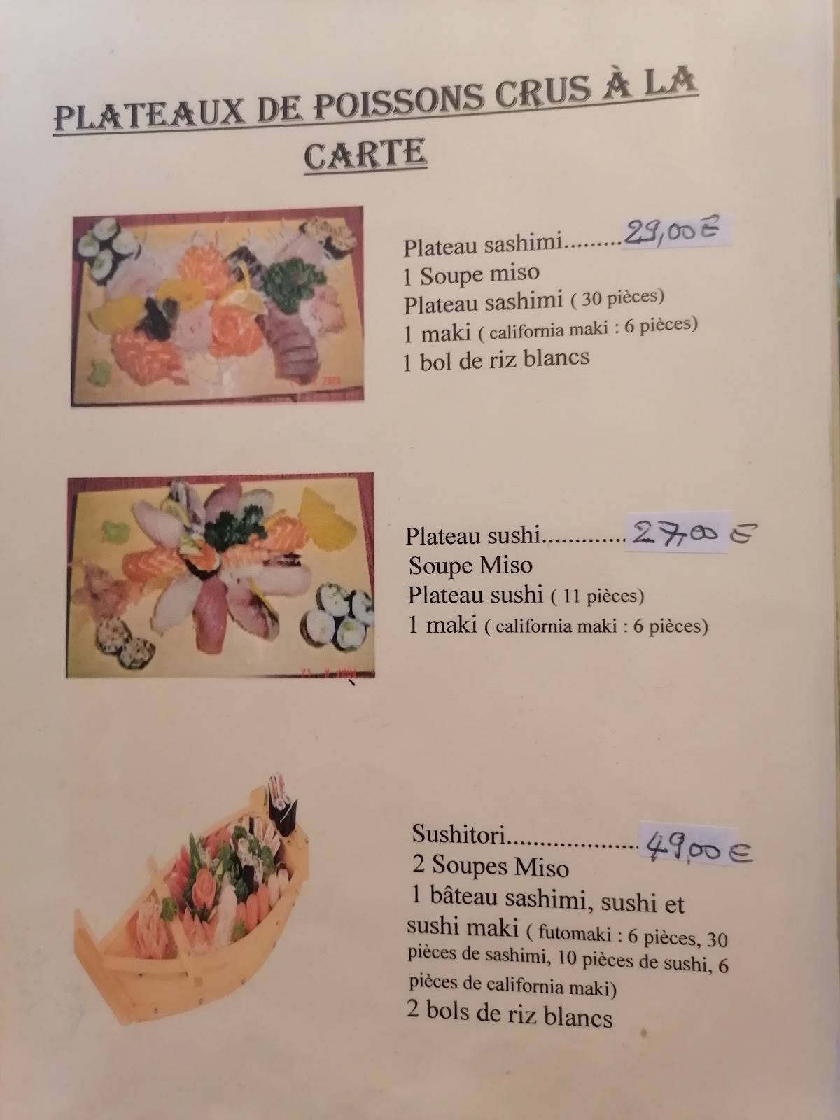 Menu de Le Sakura