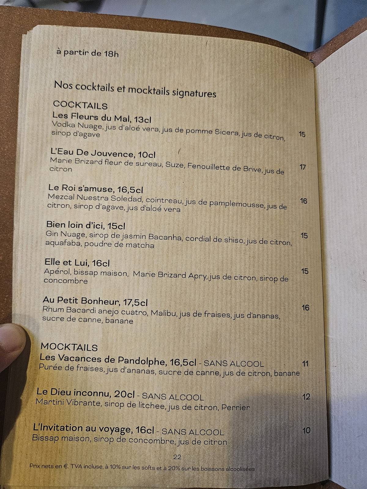 Menu de Le Shack