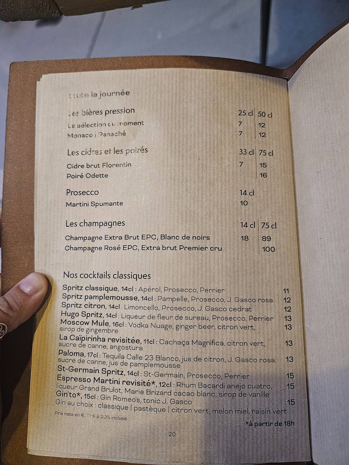 Menu de Le Shack