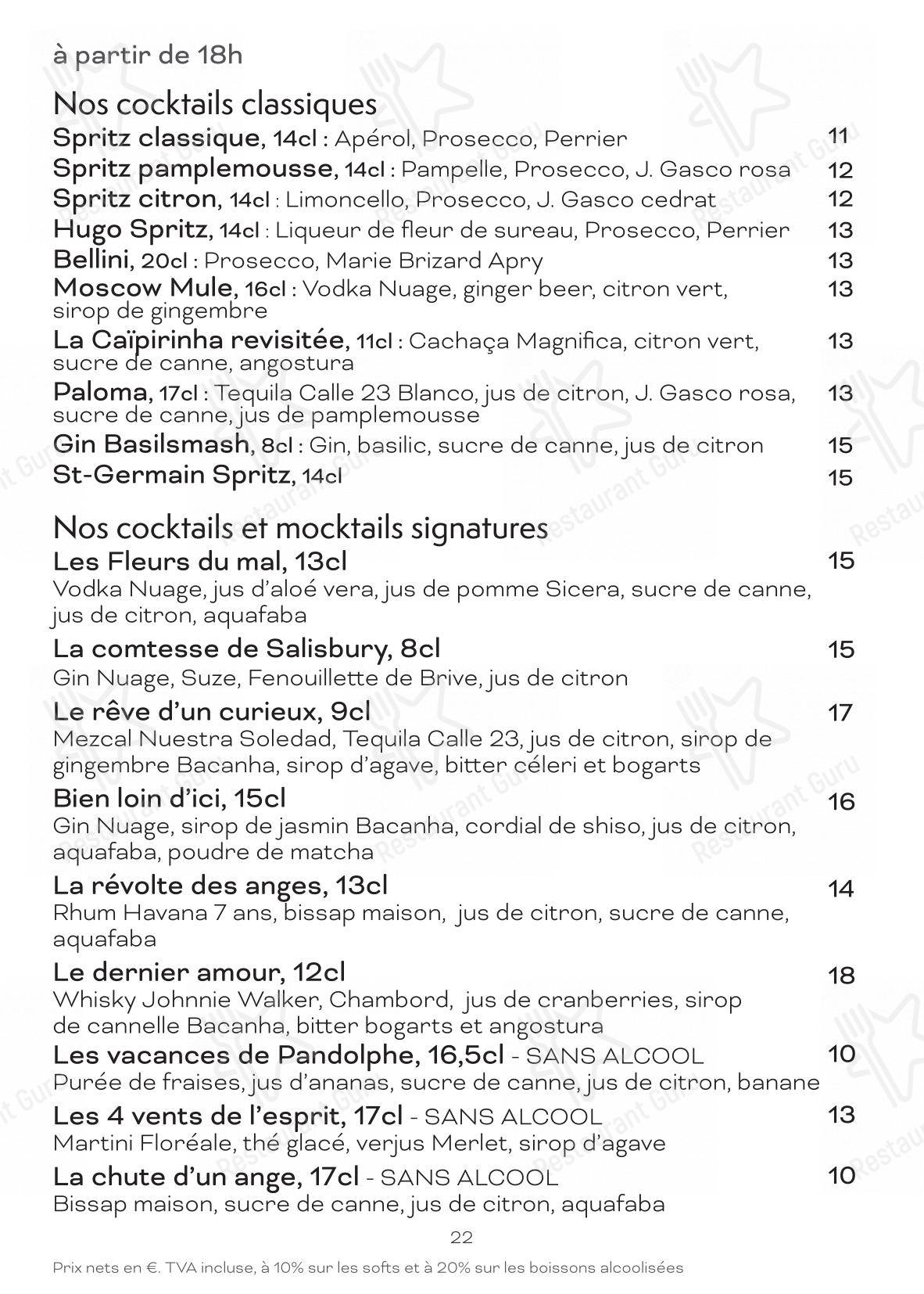 Основное меню pour Le Shack dans Paris