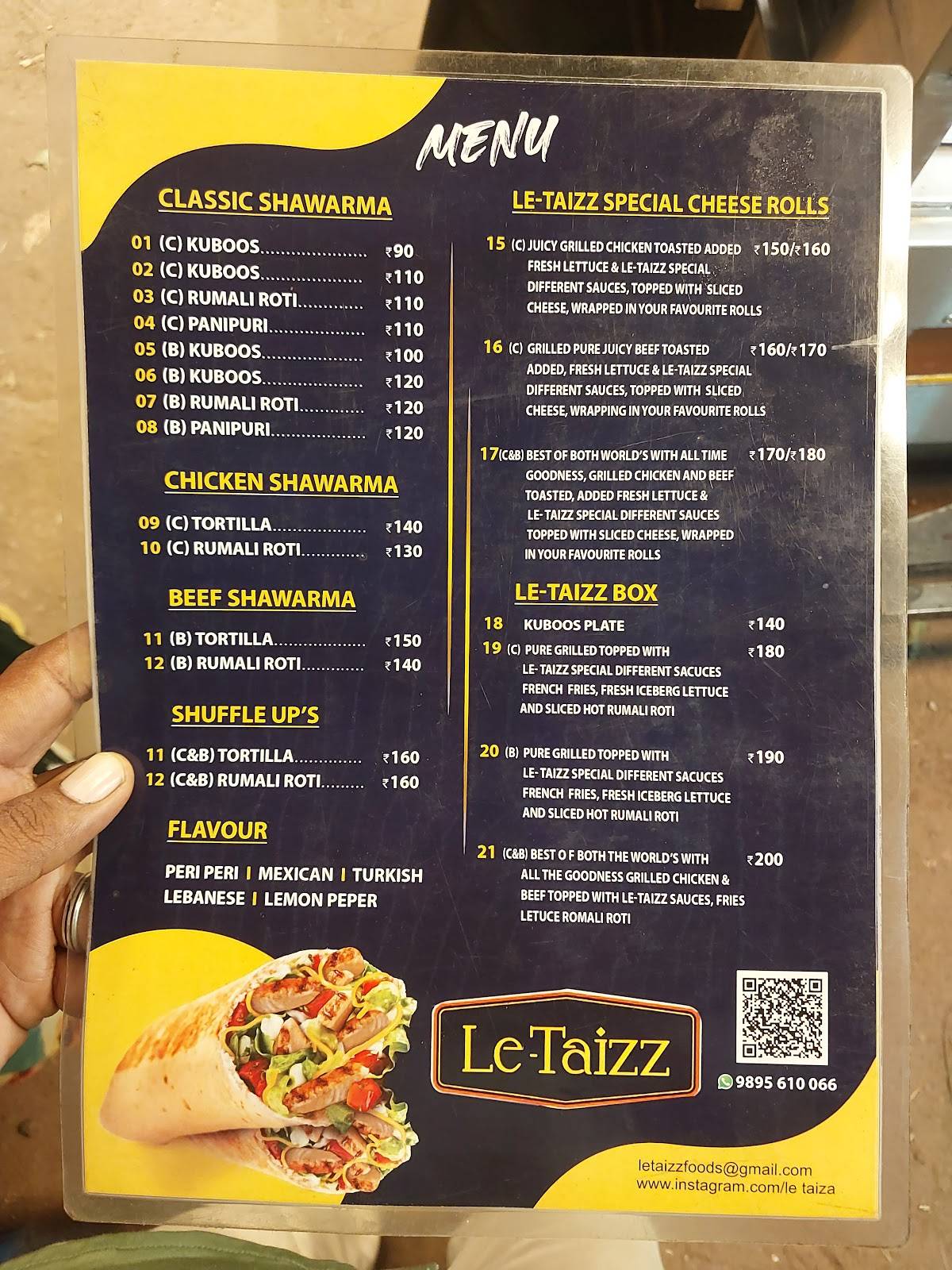 Le Taizz menu