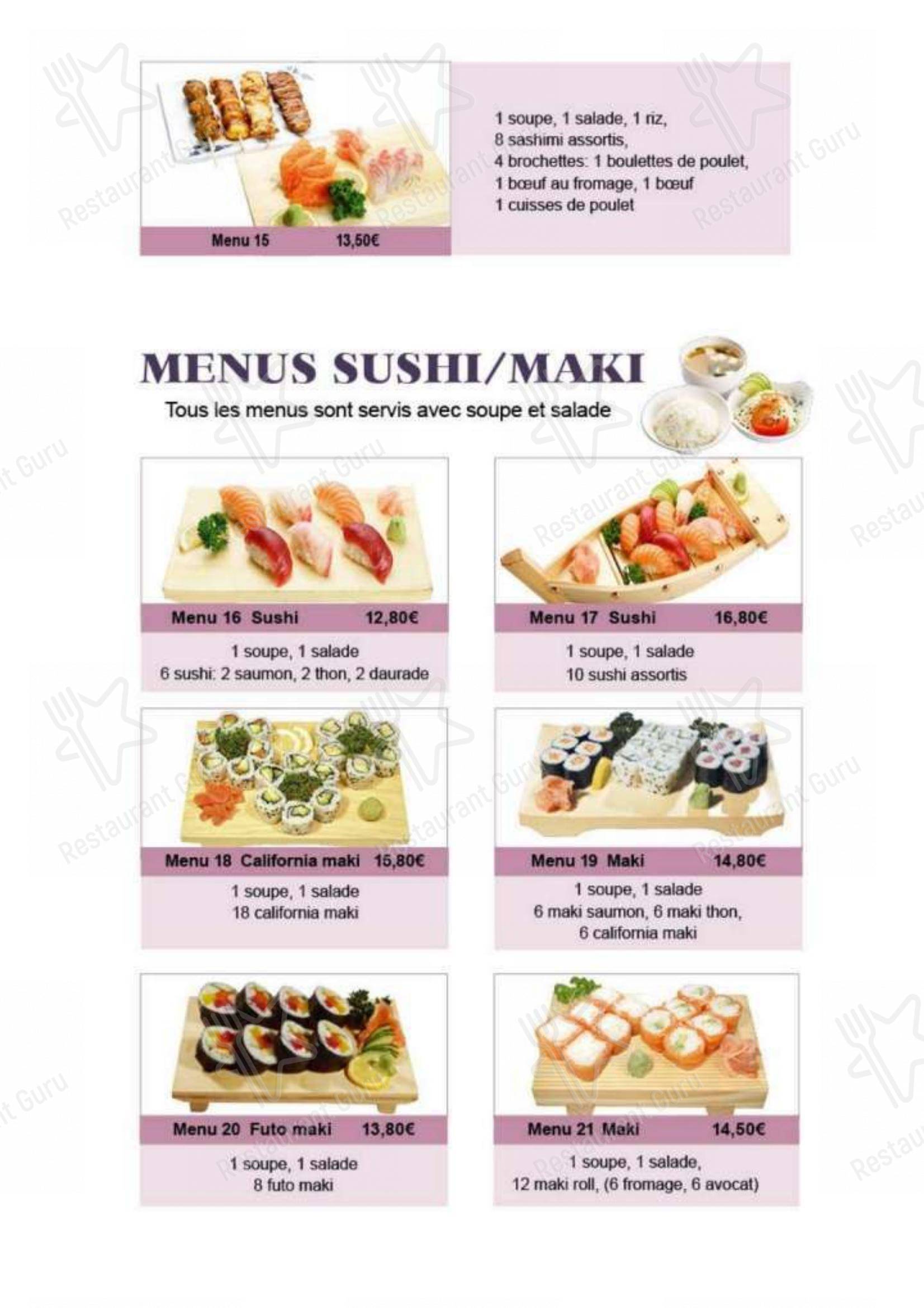 Menu pour Le Tokyo Rochefort - Menu