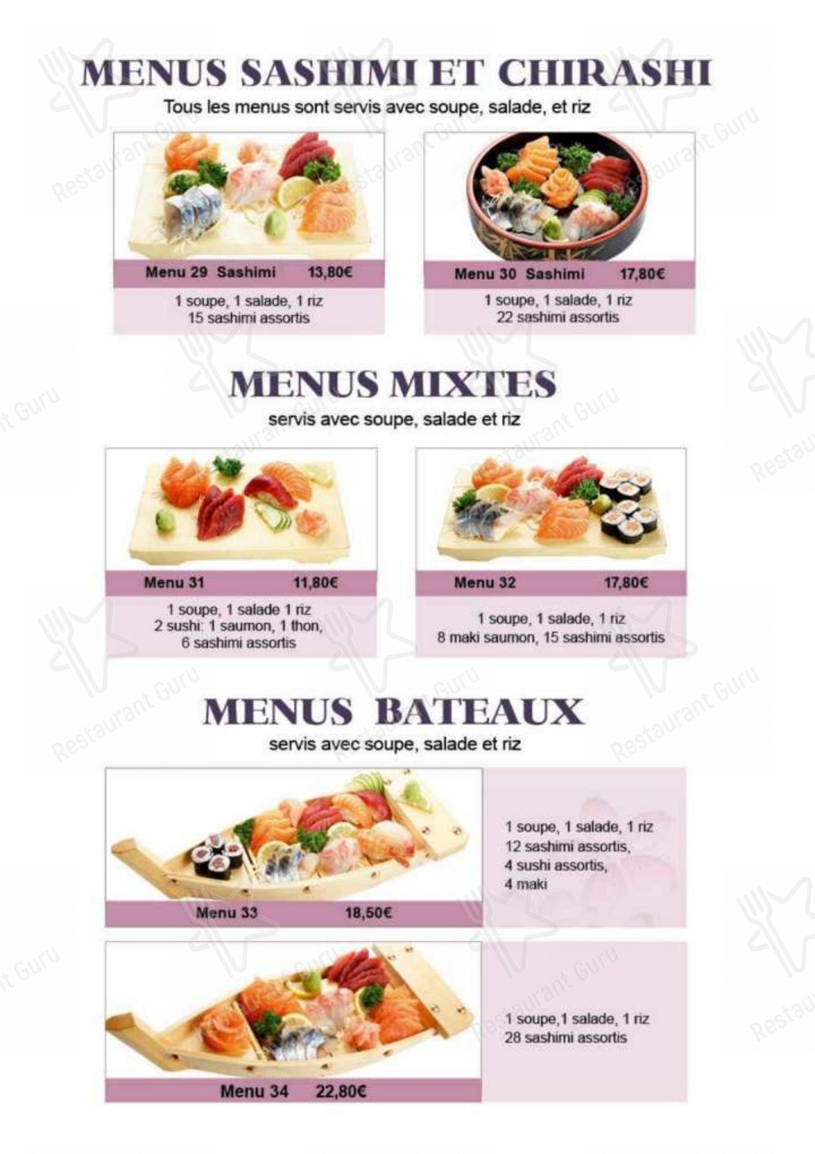 Menu pour Le Tokyo Rochefort dans Rochefort