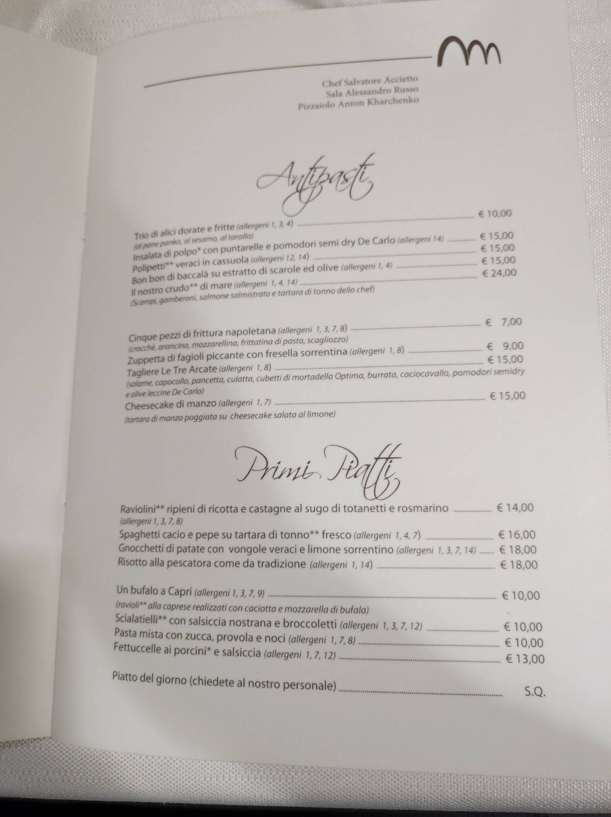 Menu di Le Tre Arcate 