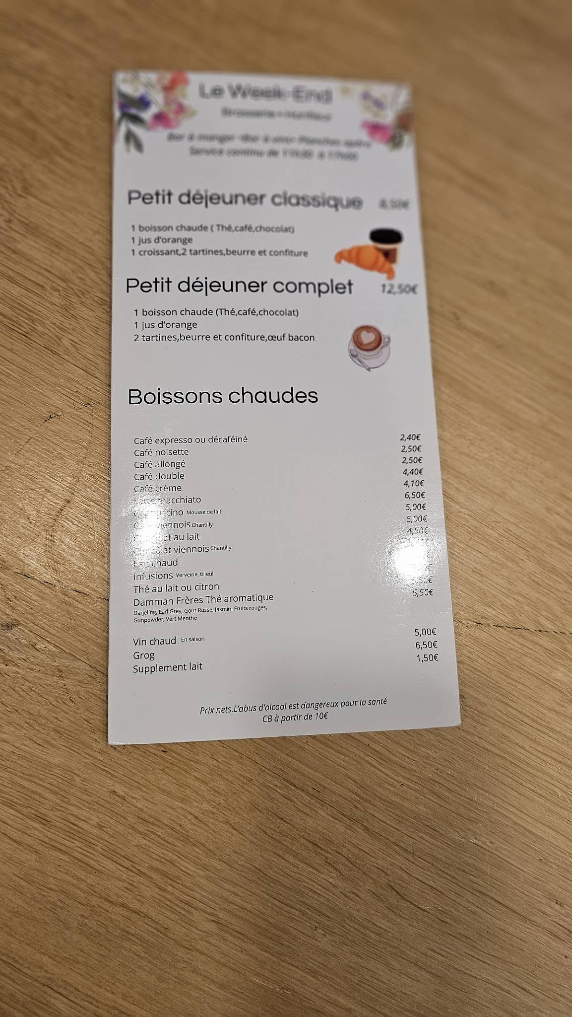 Menu de Le Week-End