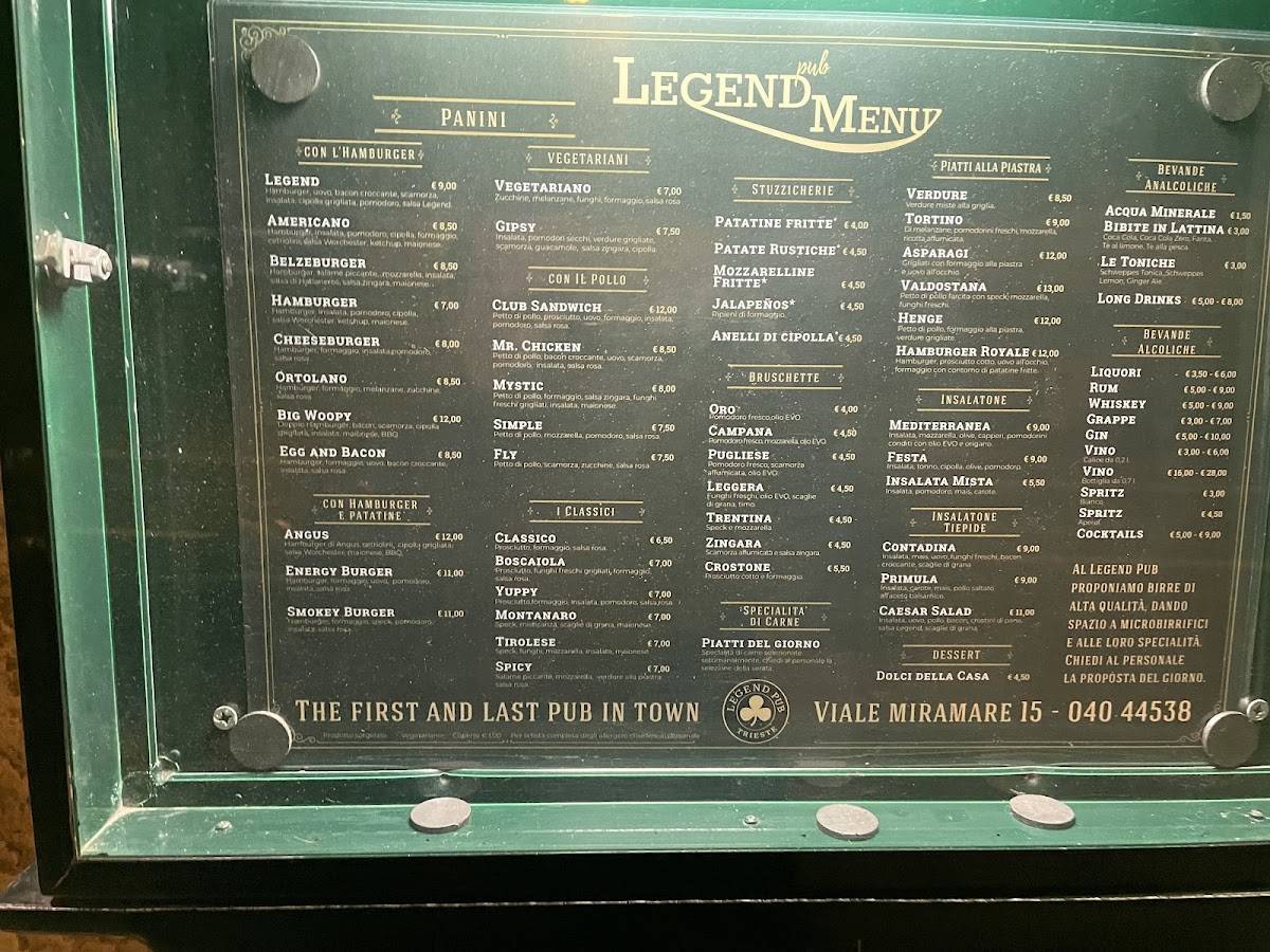 Menu di Legend Pub 