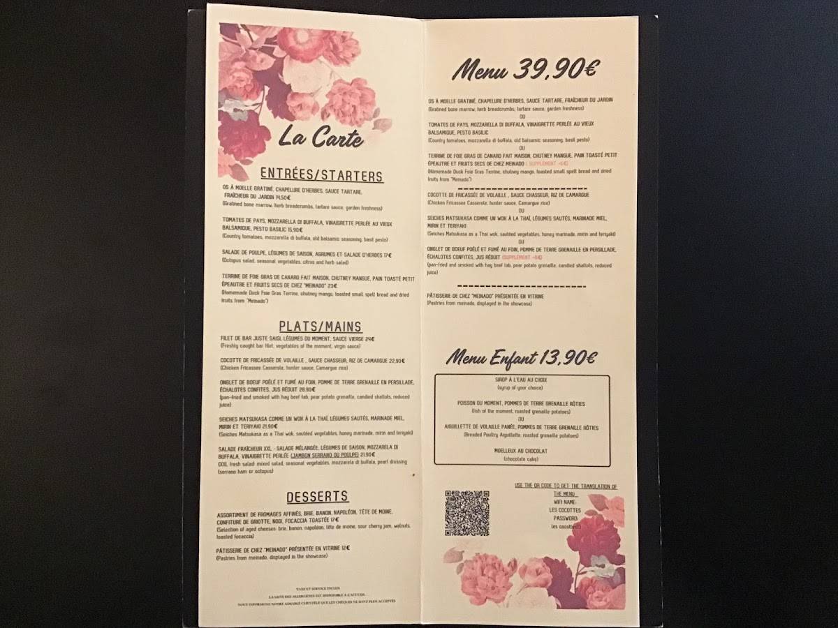 Menu de Les Cocottes