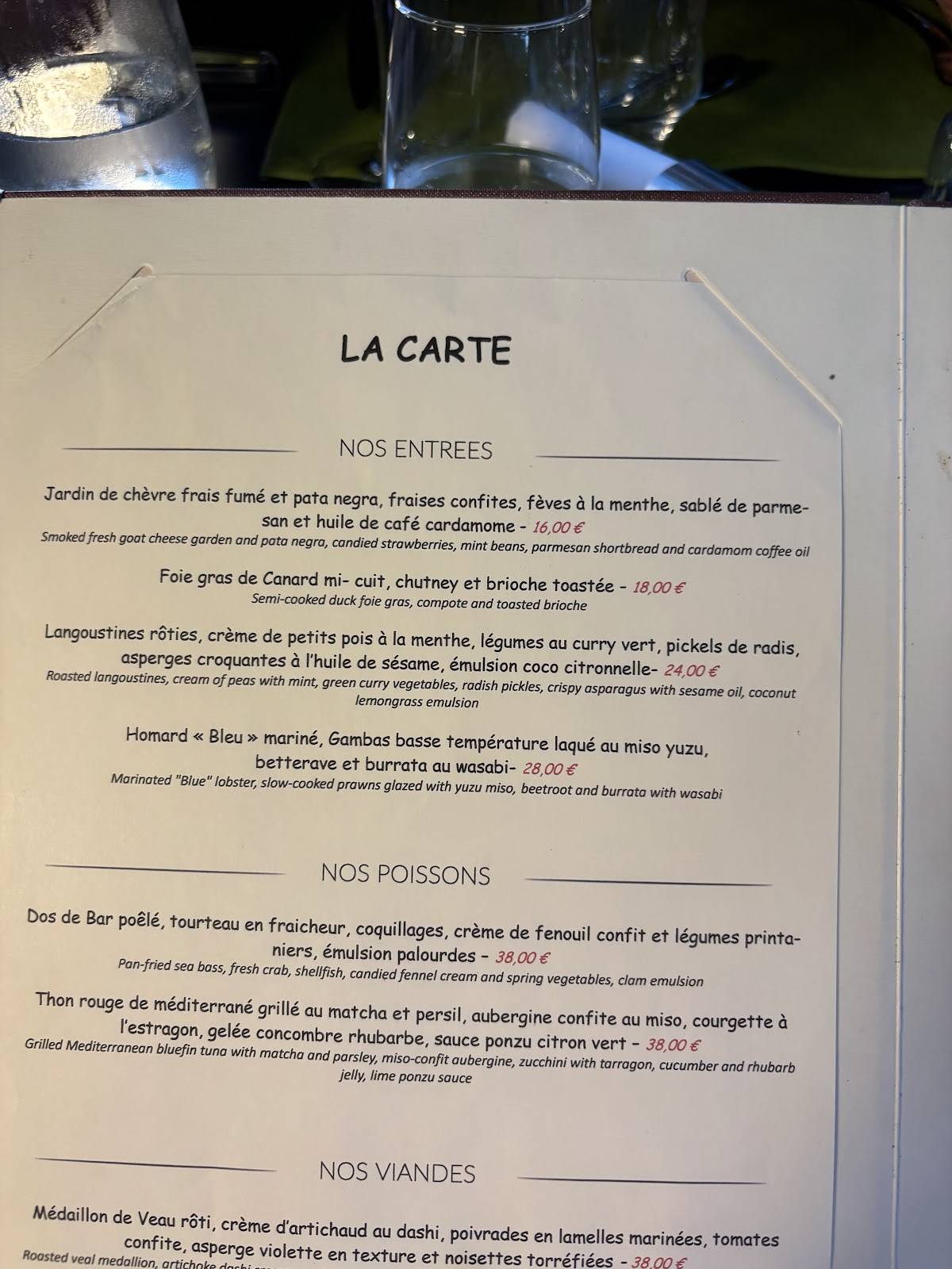 Menu de Les Inséparables