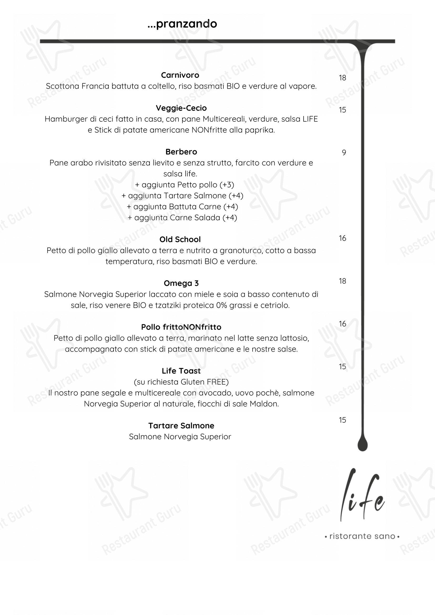 Menu di Life Ristorante Sano - Menu