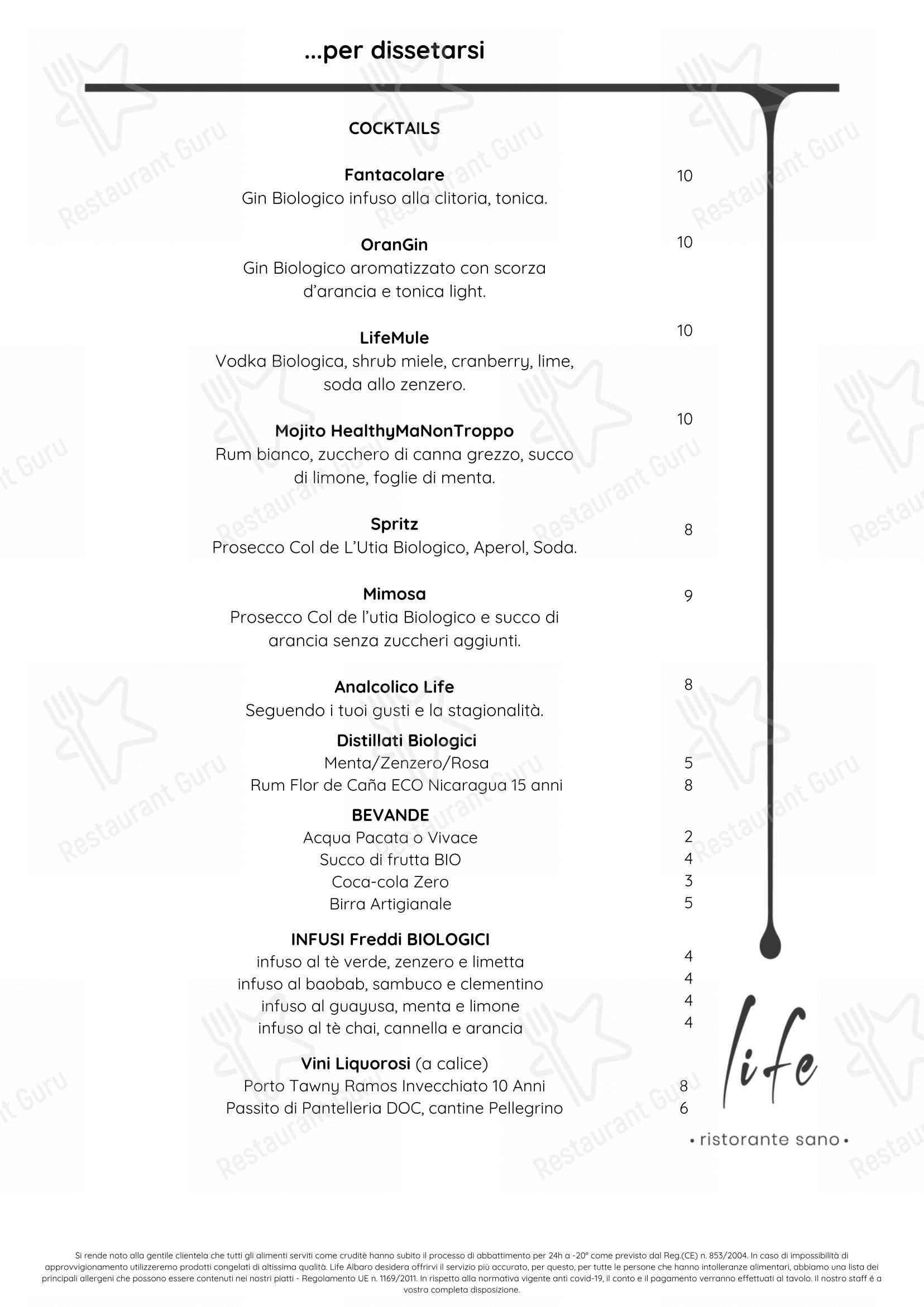 Menu per Life Ristorante Sano ristorante