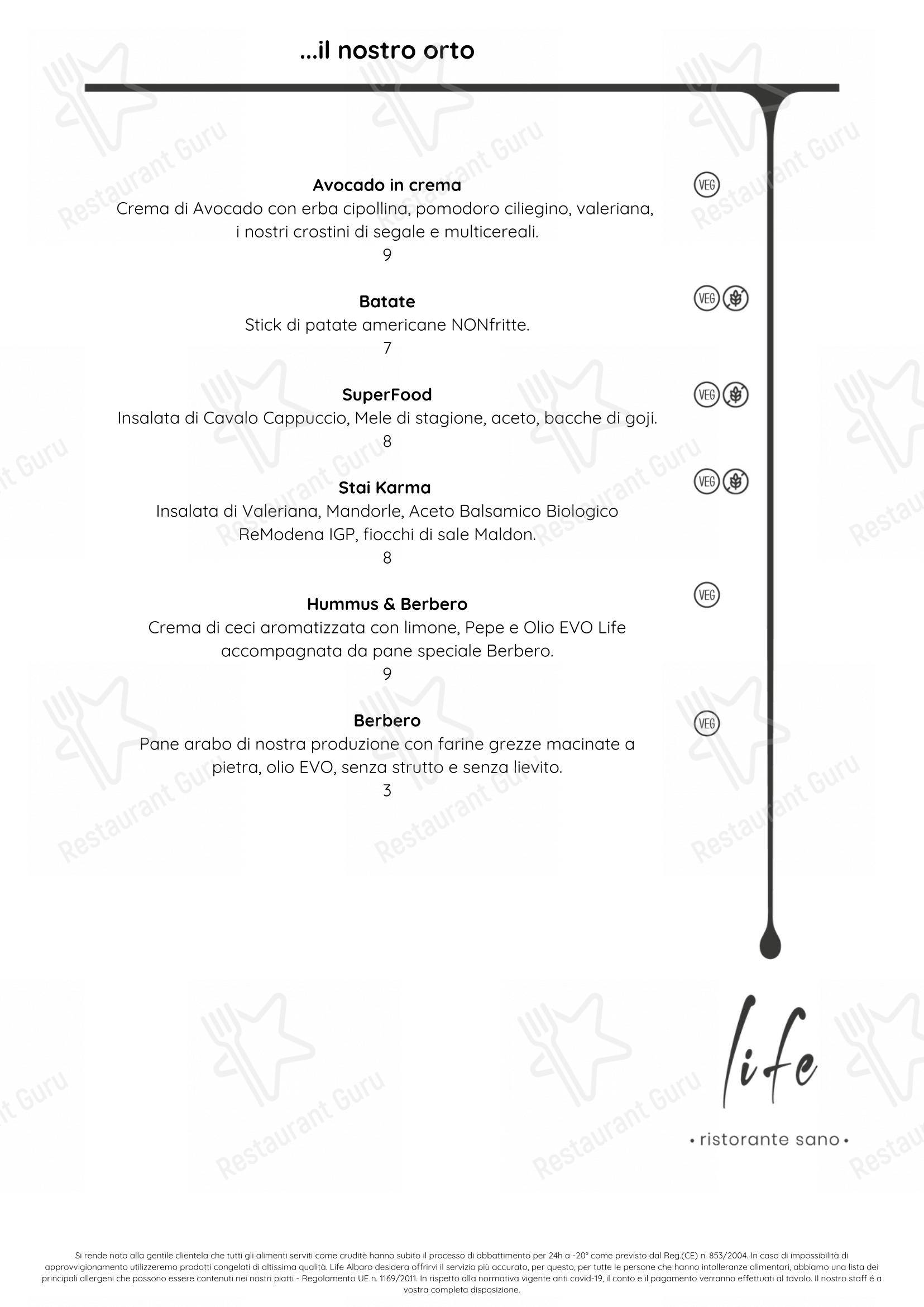 Life Ristorante Sano in Genova - Menu