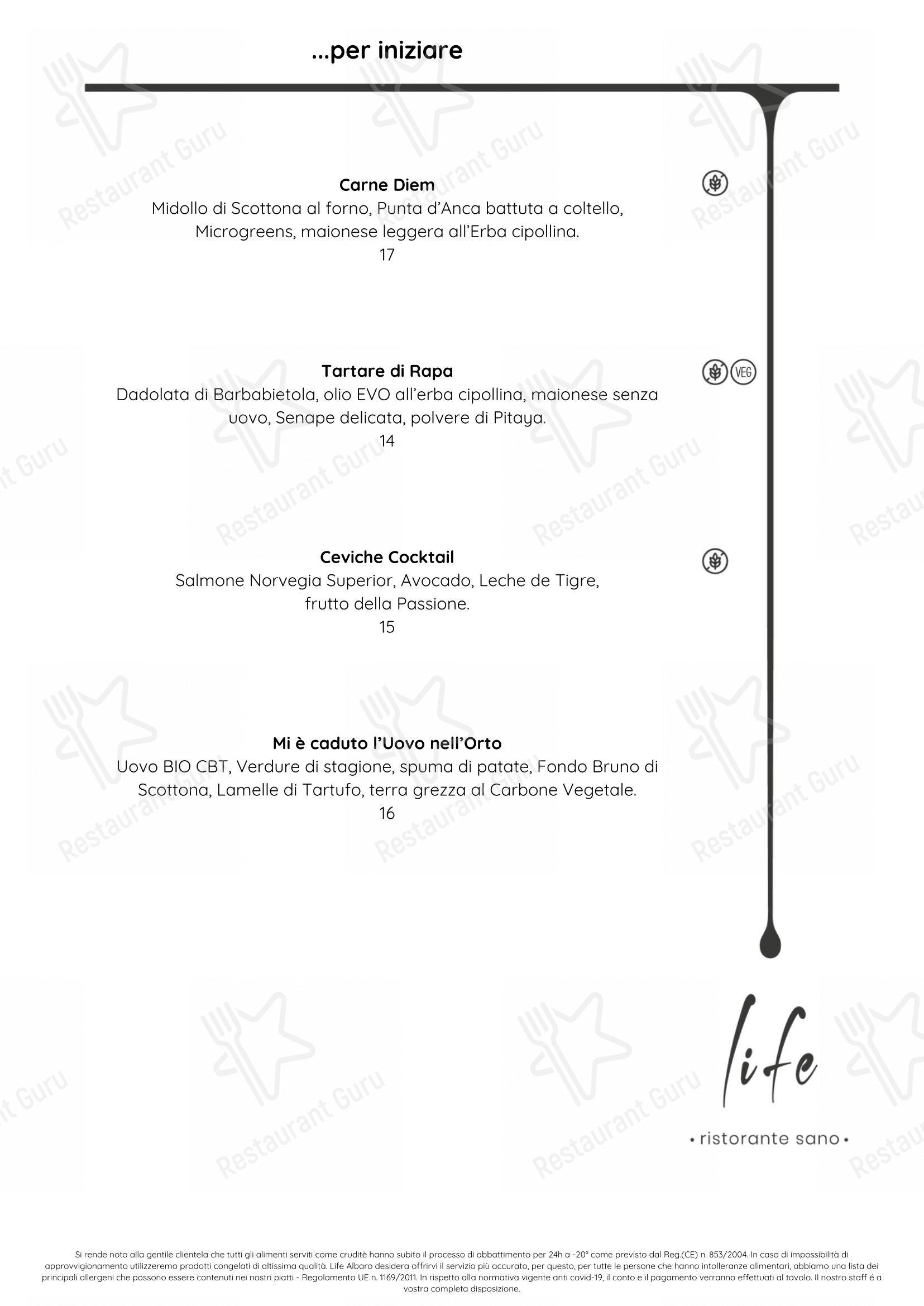 Menu per Life Ristorante Sano in Genova