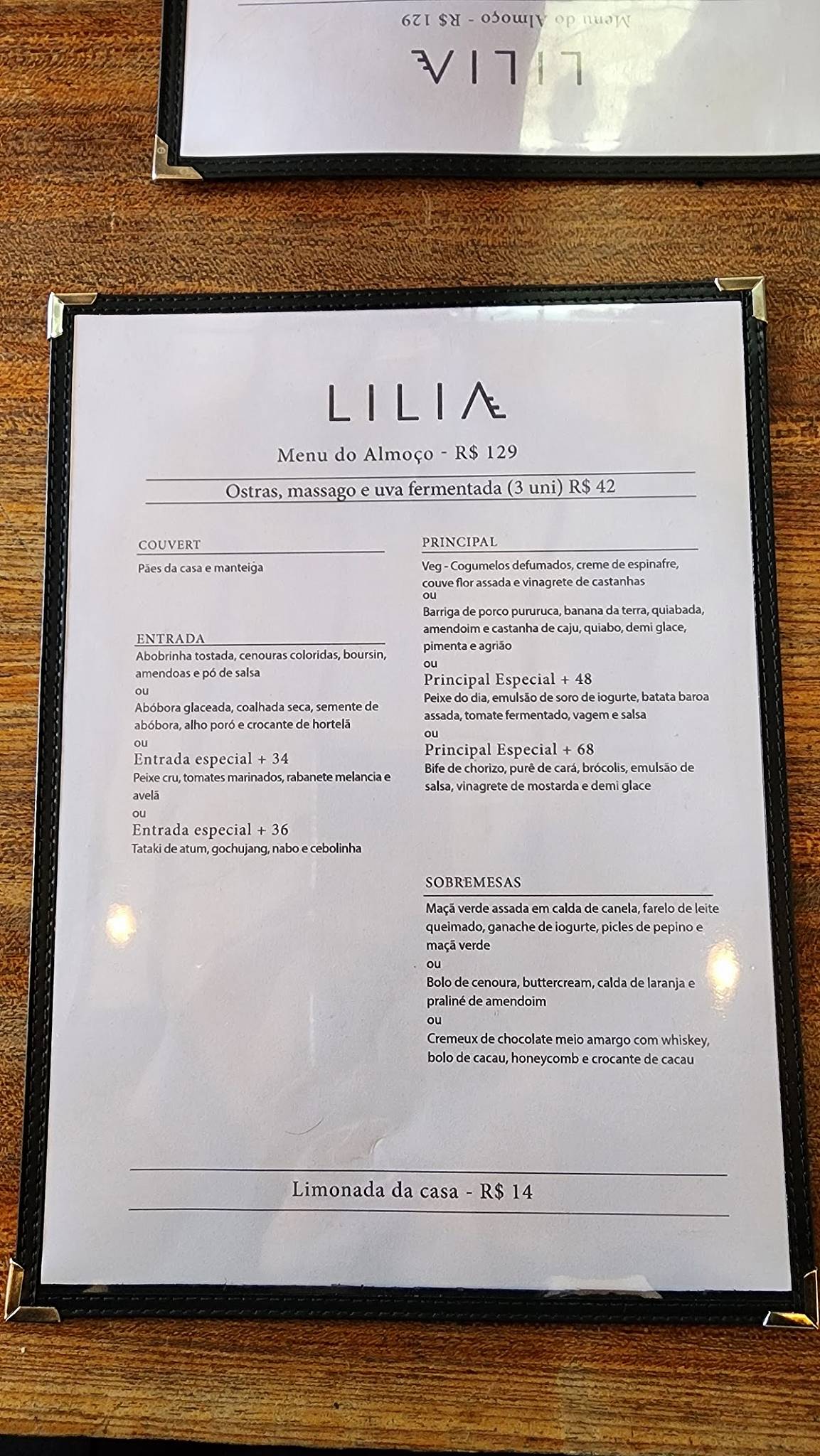 Lilia Restaurante cardápio