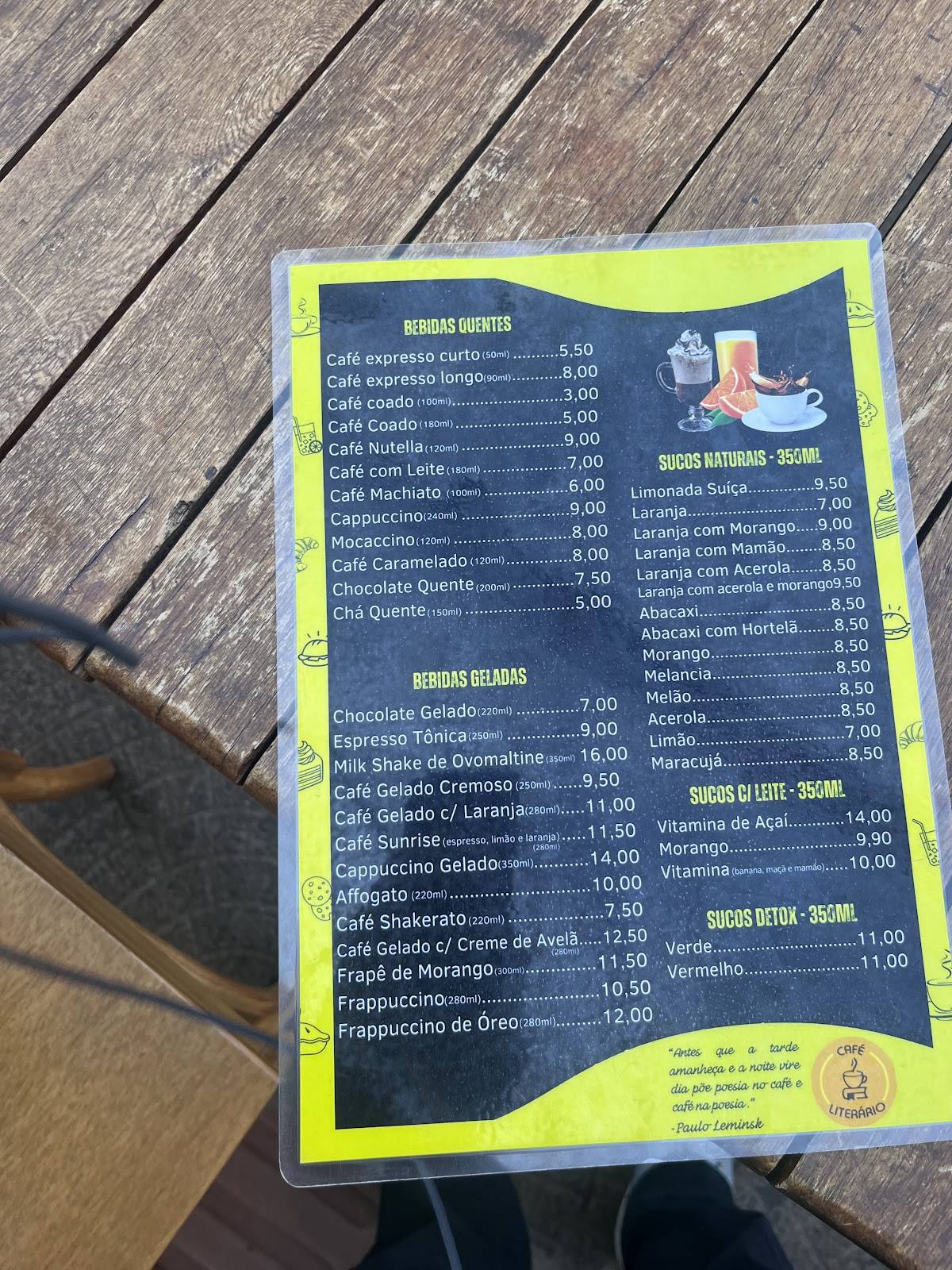 Café Literário Maringá cardápio
