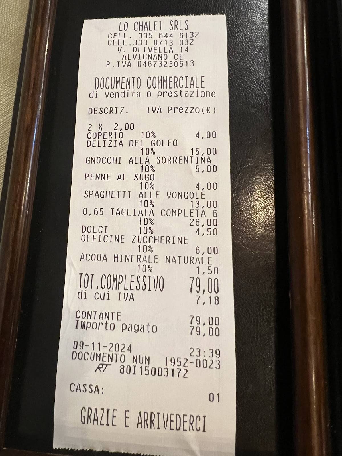 Menu di Lo Chalet 
