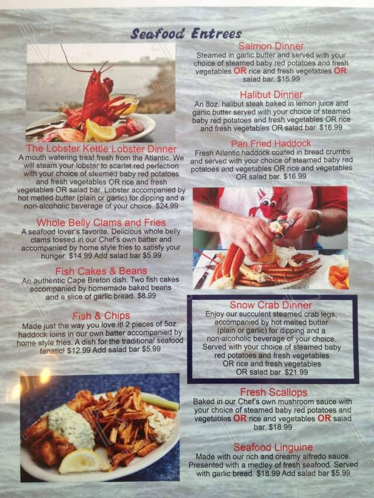 Menu at Lobster Kettle Restaurant, Louisbourg