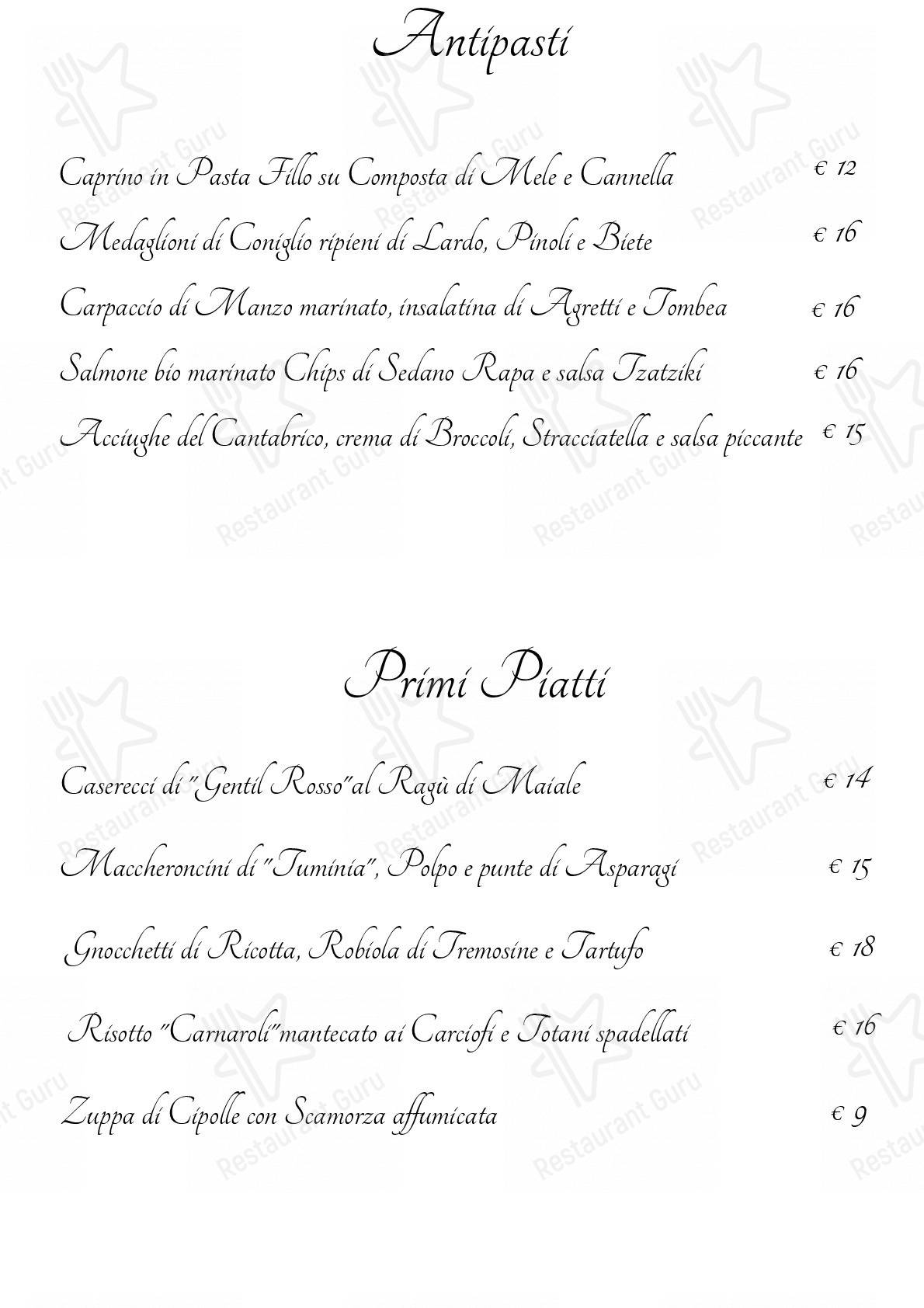 Menu di Trattoria Agli Angeli - piatti e bevande
