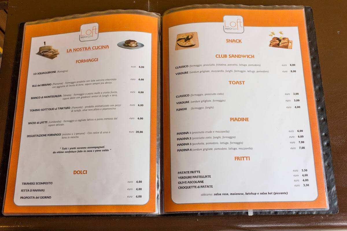 Menu di Loft Risto Pizza di Vendrame Ivano 