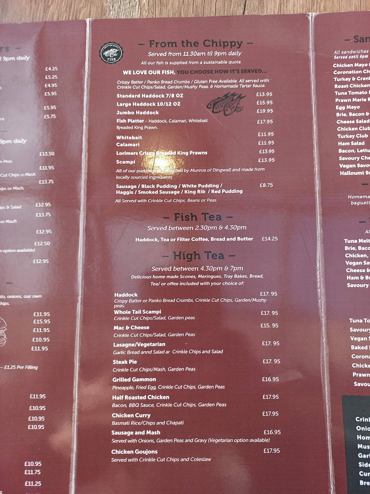 Menu at Lorimers Family Restaurant, Inverness, 18-20 Longman Rd