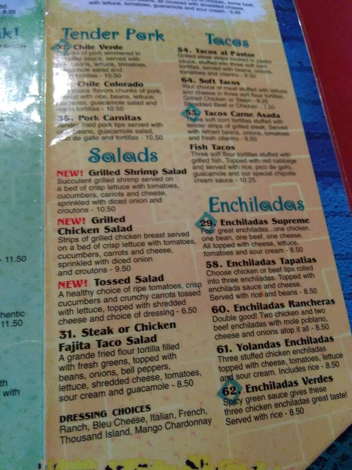 Menu at Los Cabos Mexican Grill + Cantina restaurant, Bellefontaine