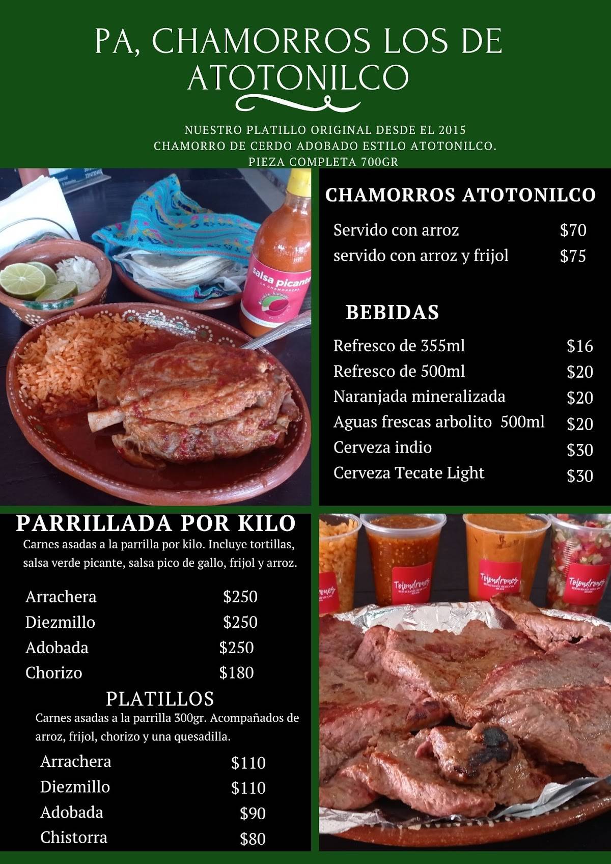 Carta Del Restaurante Los Tolondrones Y Chamorros Atotonilco