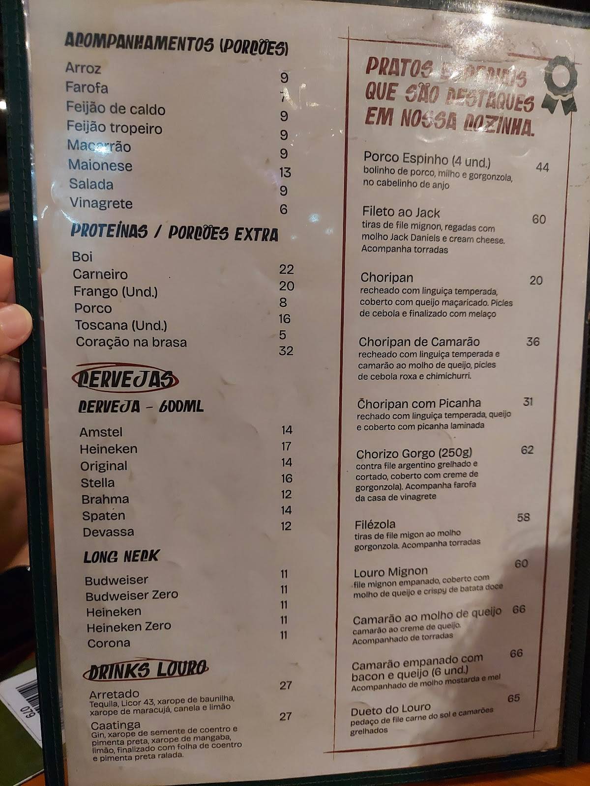 Louro Comida Caseira cardápio