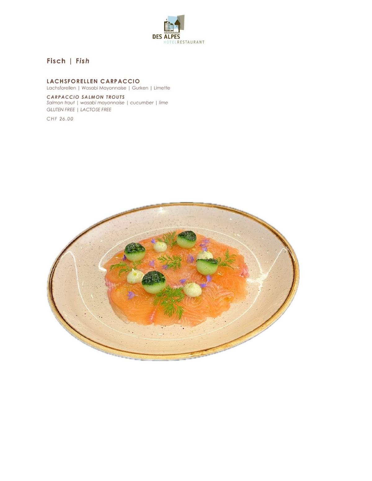 Menu di Restaurant Des Alpes 