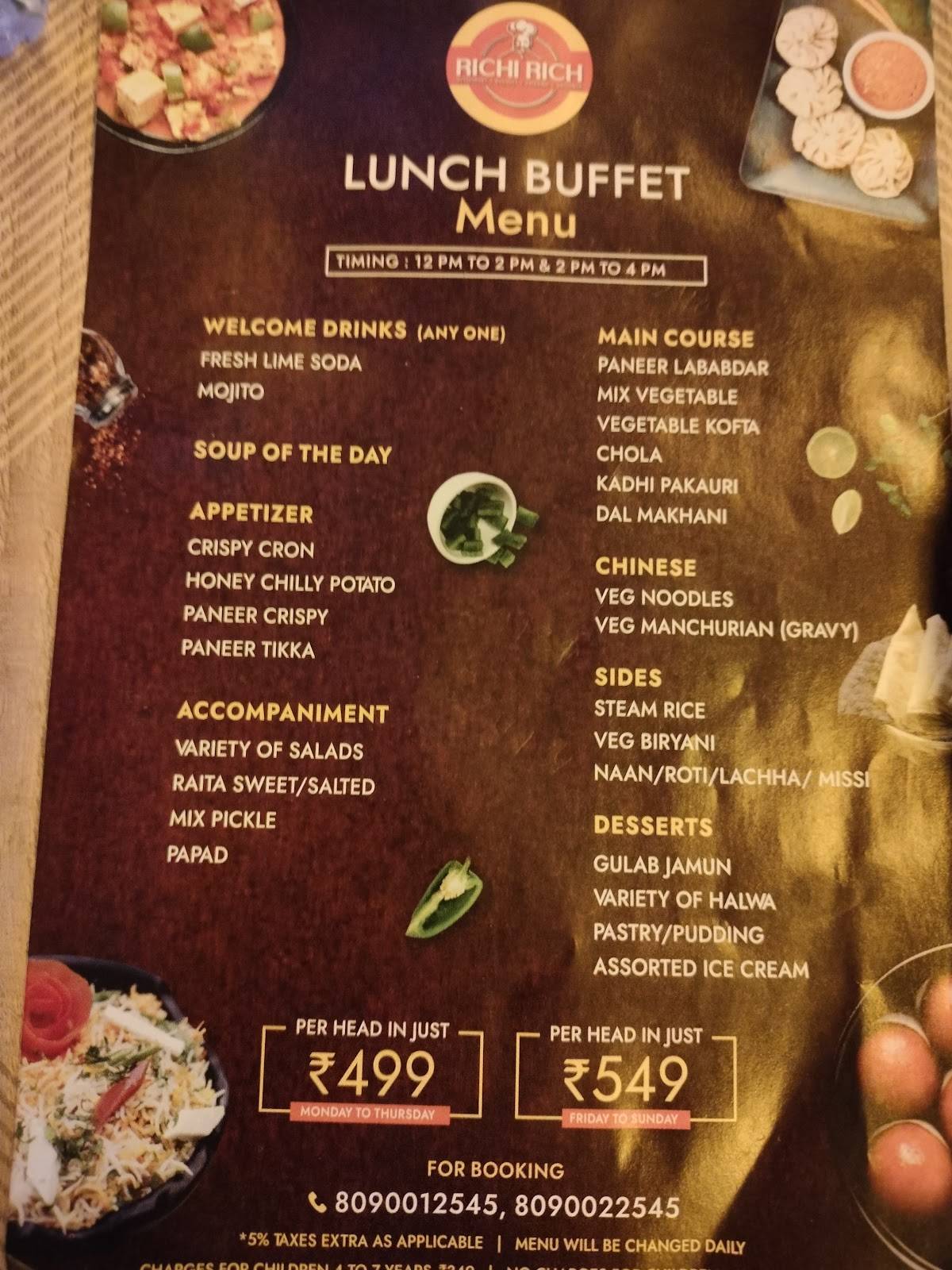 Richi Rich Restaurant menu