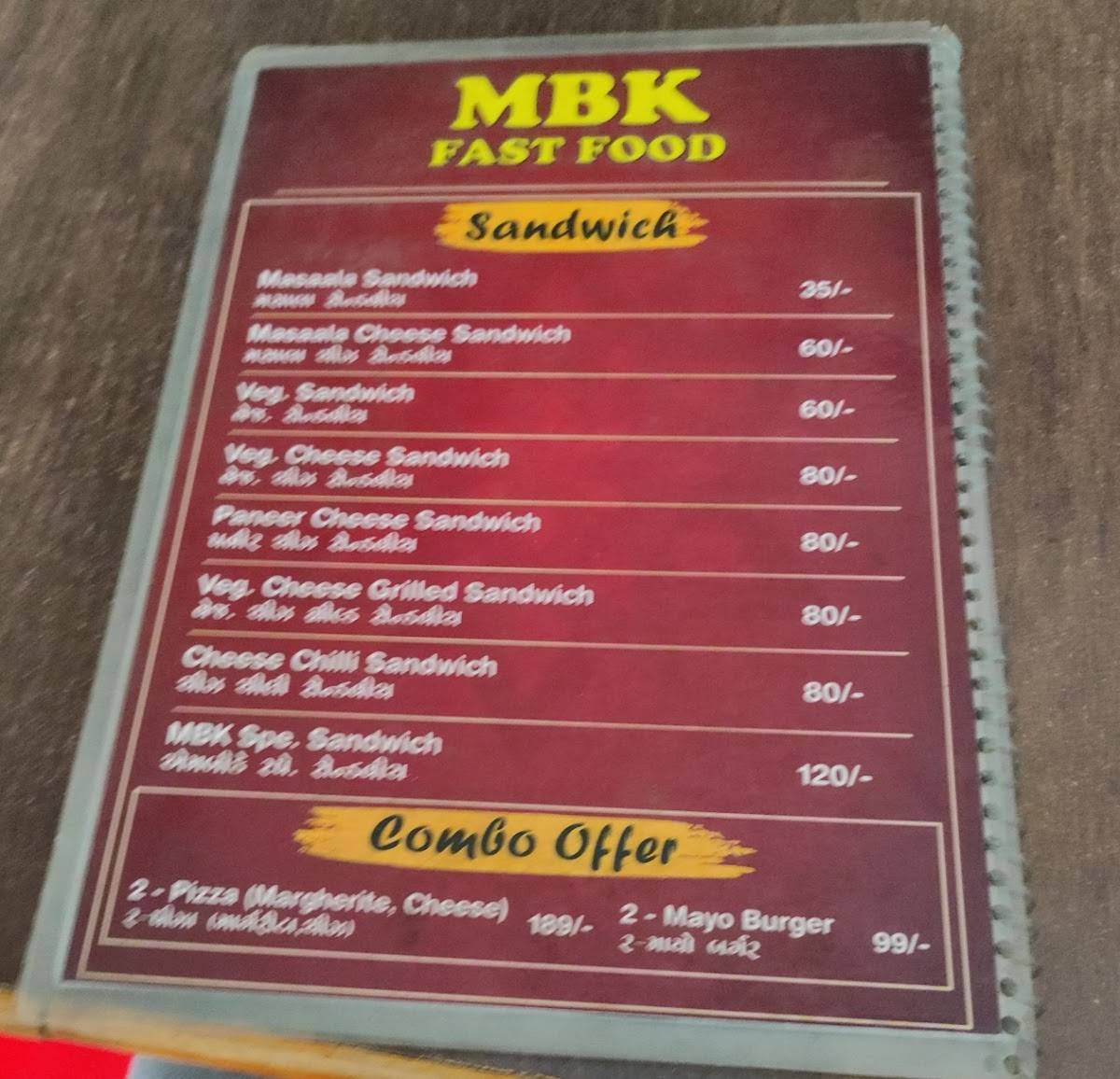 MBK FAST FOOD menu