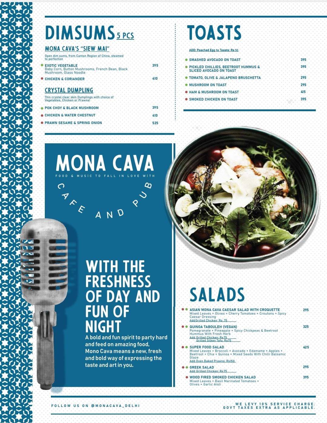 MONA CAVA CAFE AND PUB menu