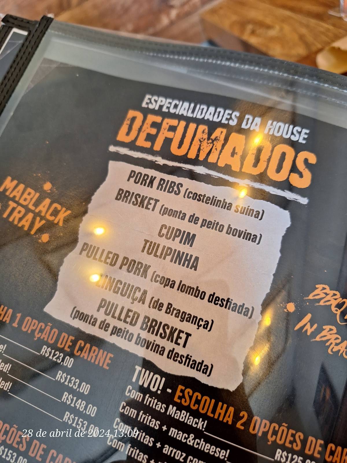 MaBlack House cardápio