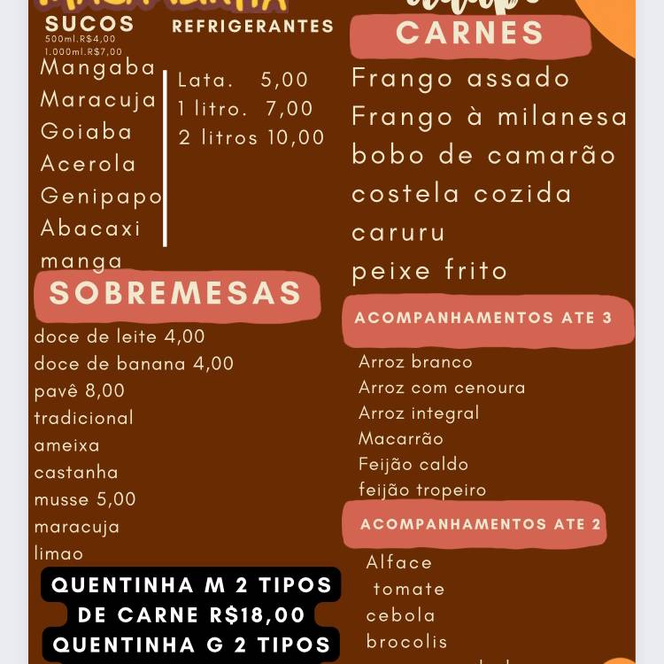 Macaxeirita comida a kilo cardápio