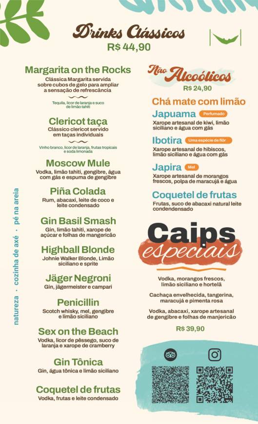 Cabana Macuco Praia Ecológica e Restaurante cardápio