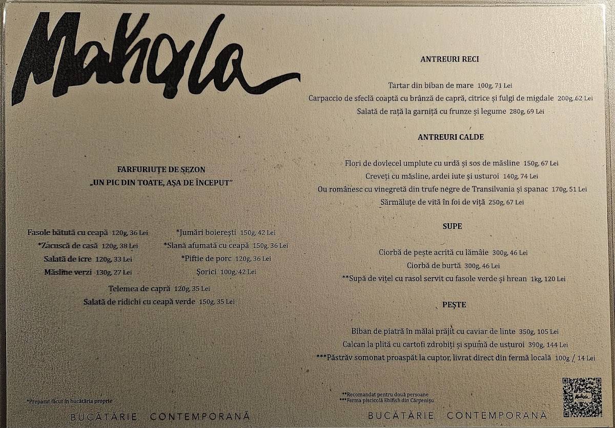 Menu de Mahala