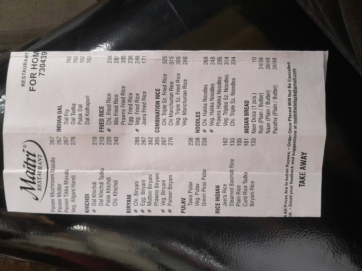 Maitri Restaurant & Bar menu