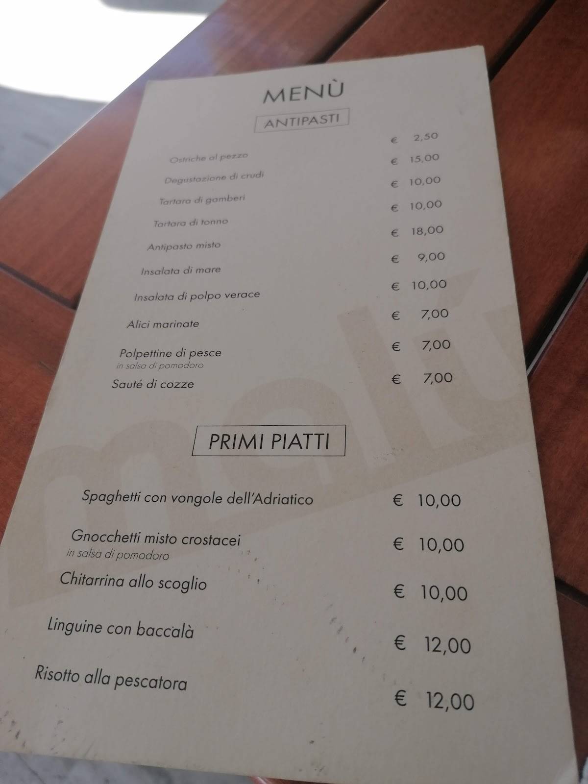 Menu di Malu' - Cucina Tipica Marinara 