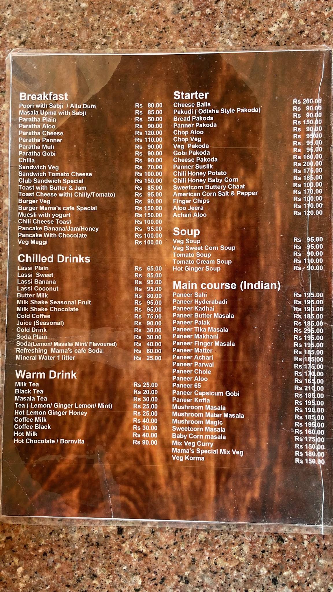Mama's cafe menu