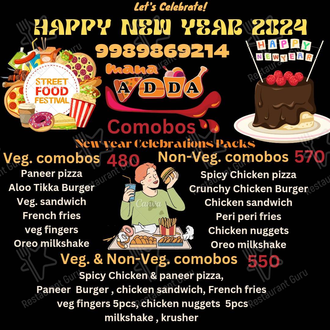 Mana ADDA menu - meals and drinks