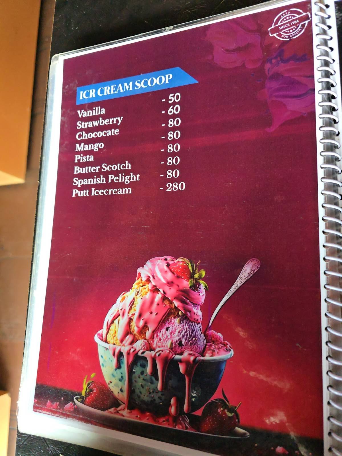 Arya Cake World menu