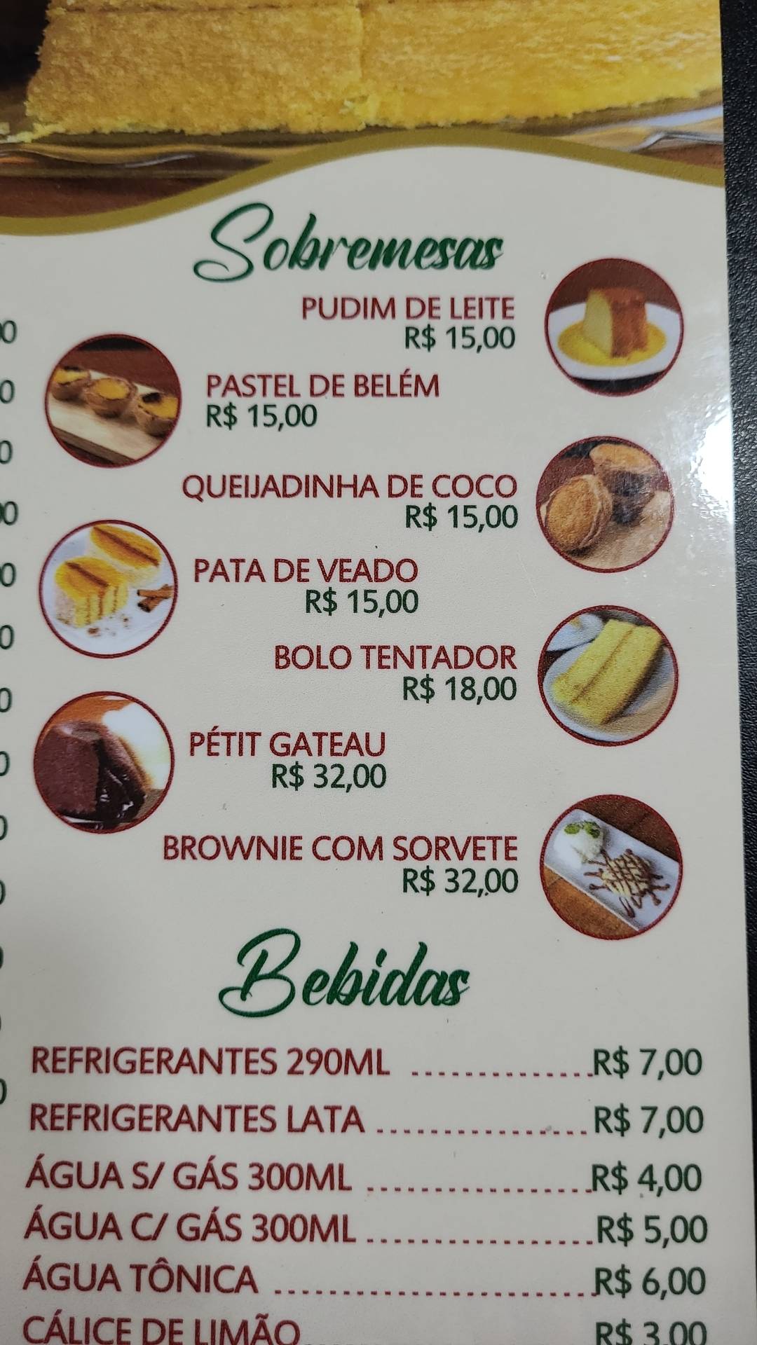 Calçada Alta cardápio