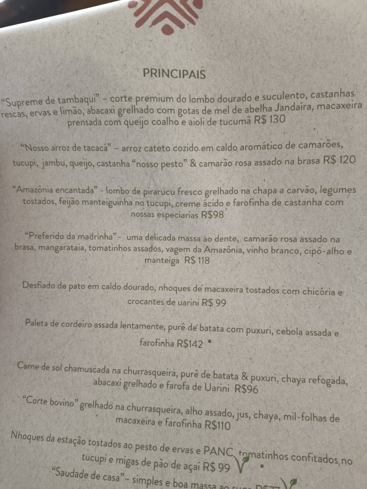 Restaurante Caxiri Manaus cardápio