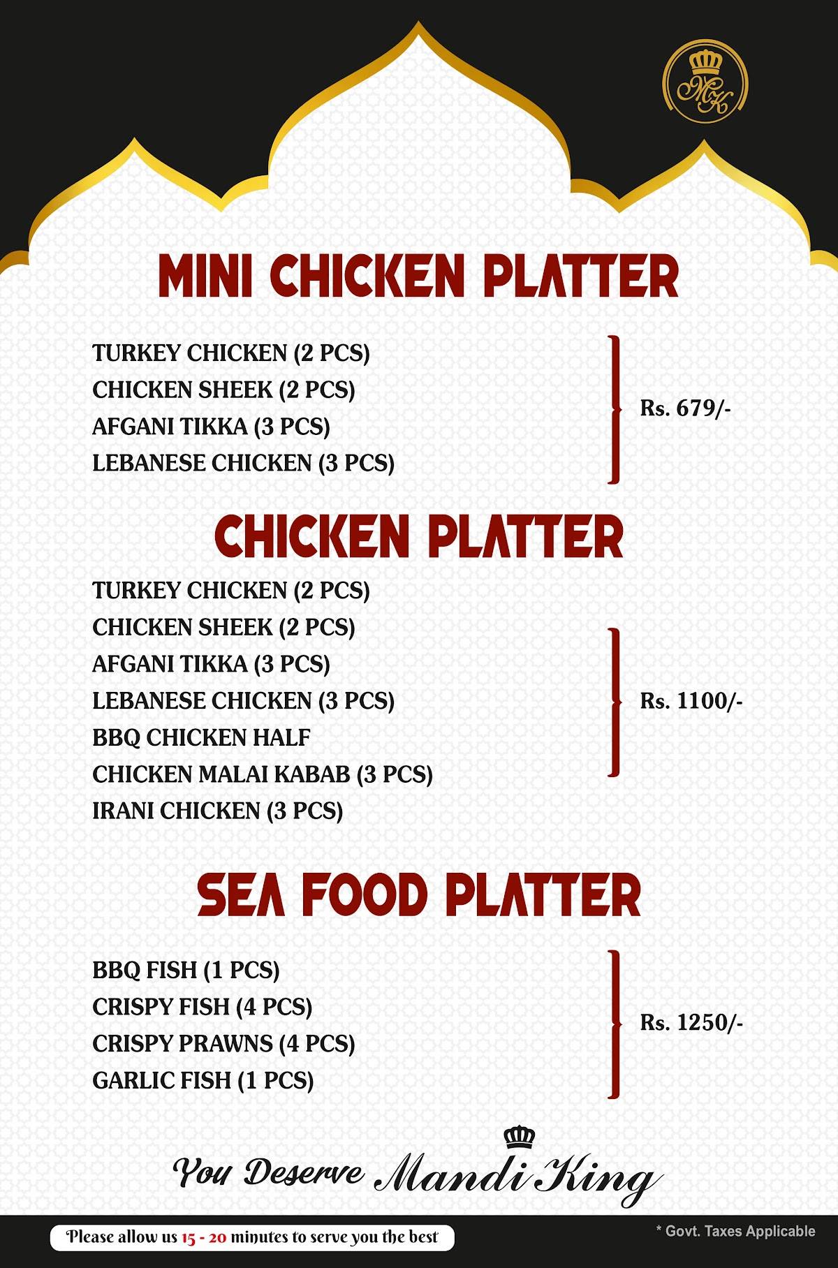 Mandi King Arabian Restaurant menu