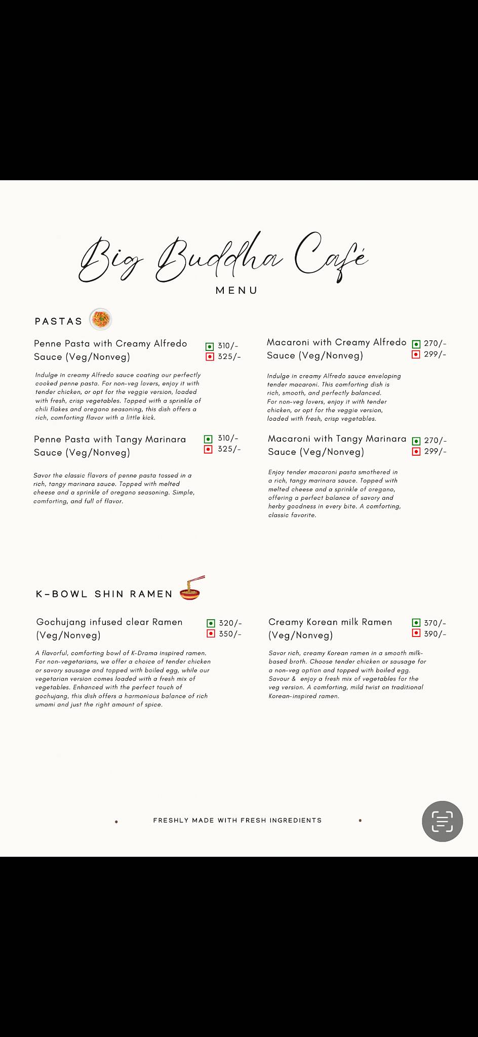 Big Buddha Cafe menu