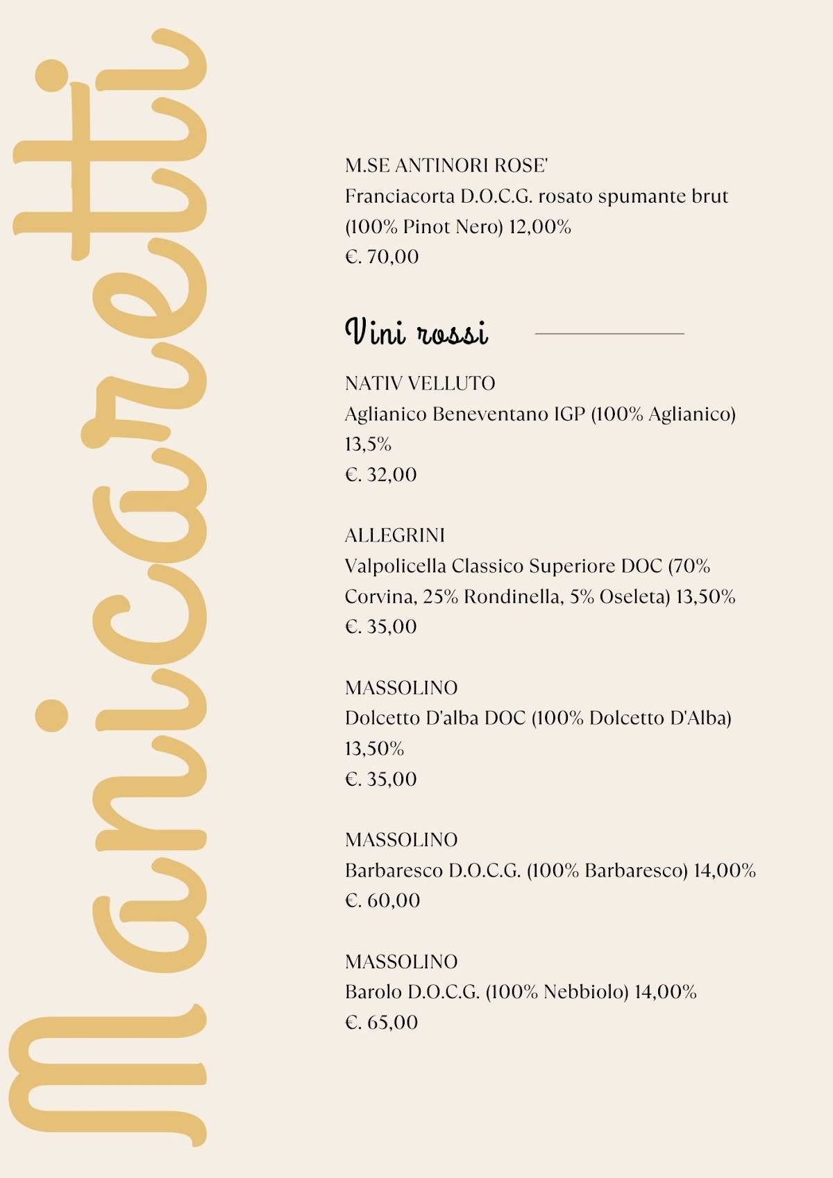 Menu di Manicaretti 
