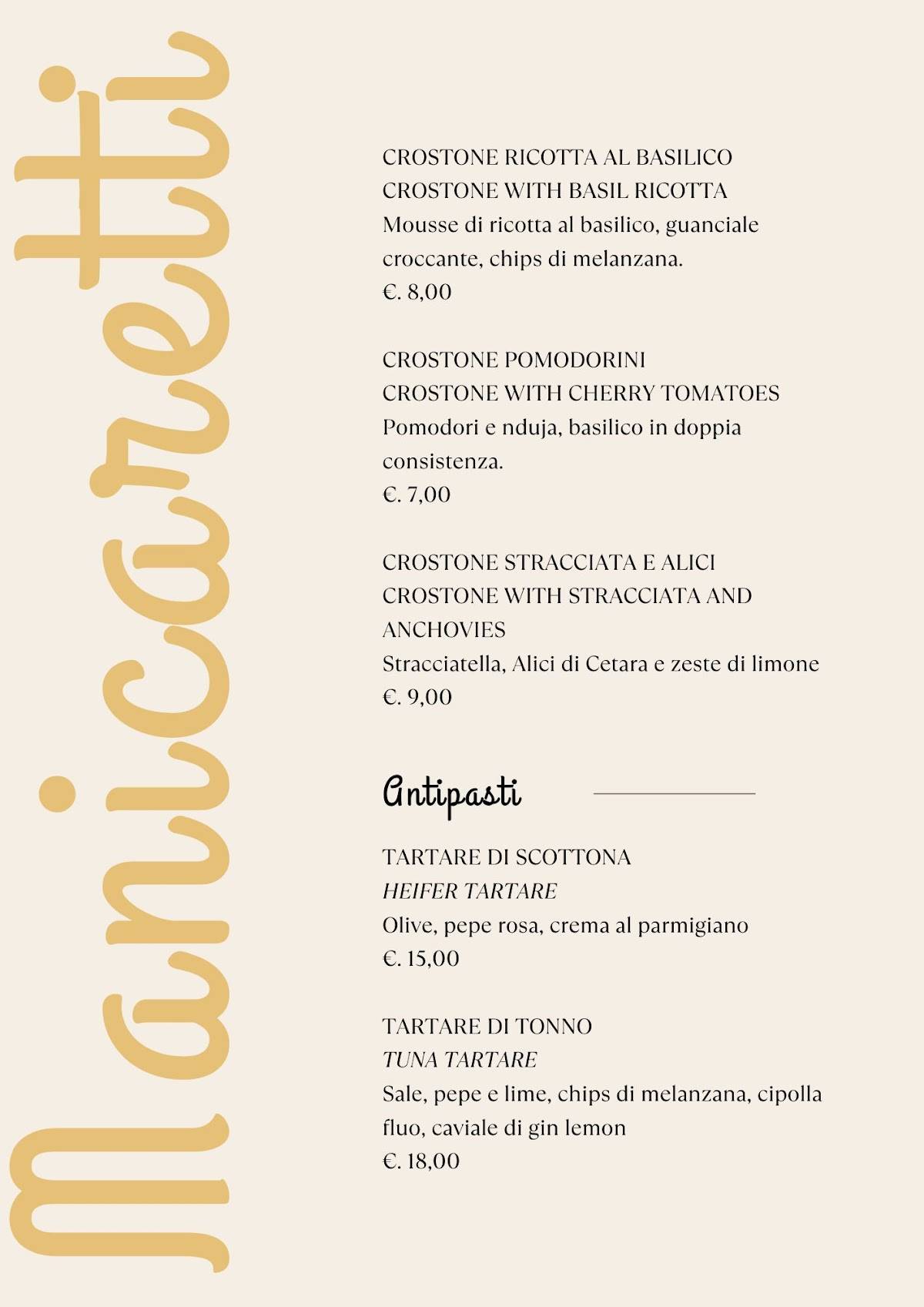 Menu di Manicaretti 