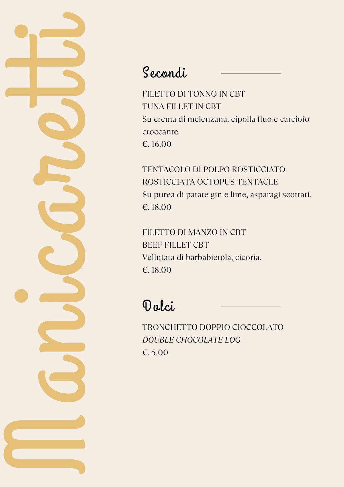 Menu di Manicaretti 
