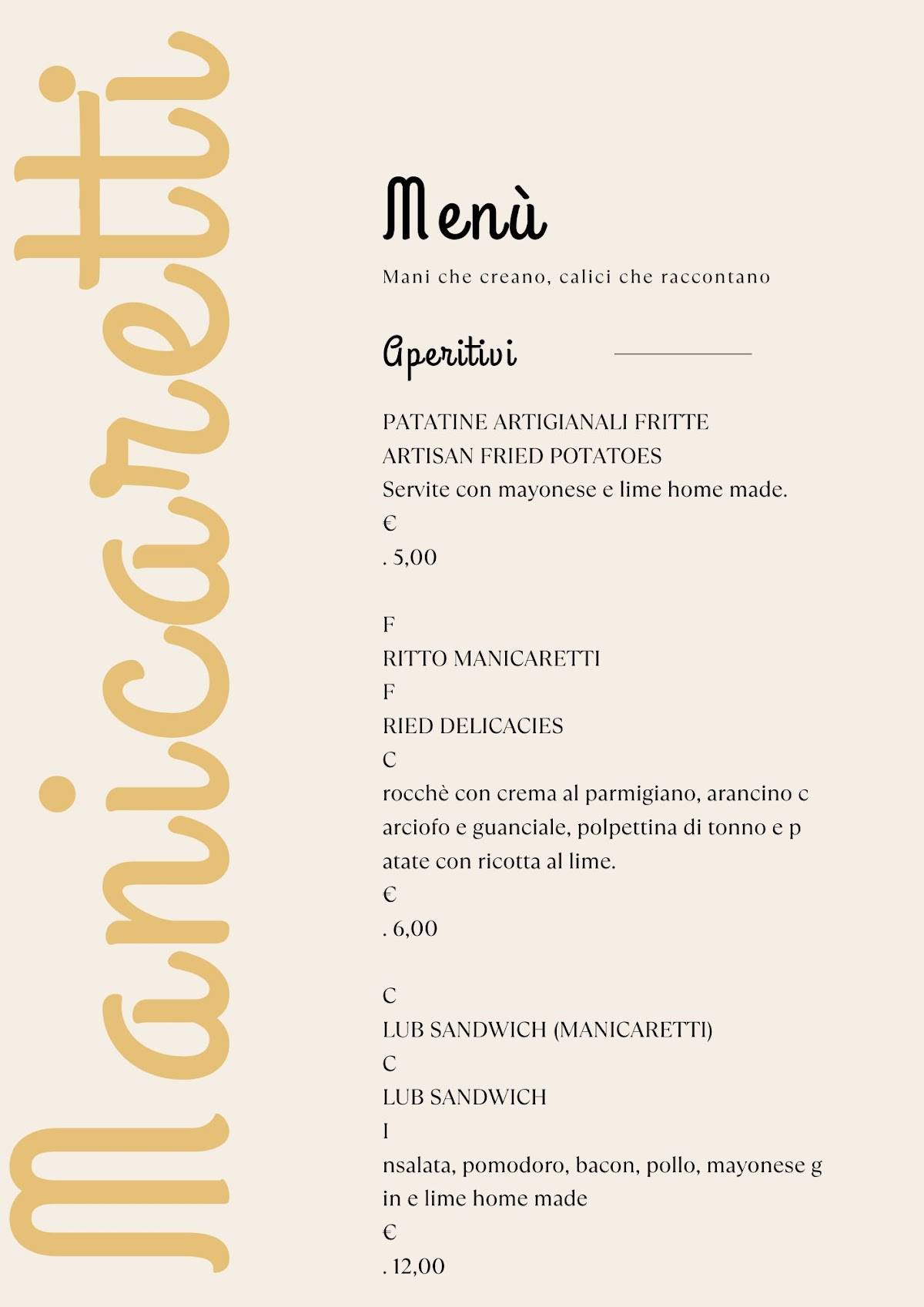 Menu di Manicaretti 