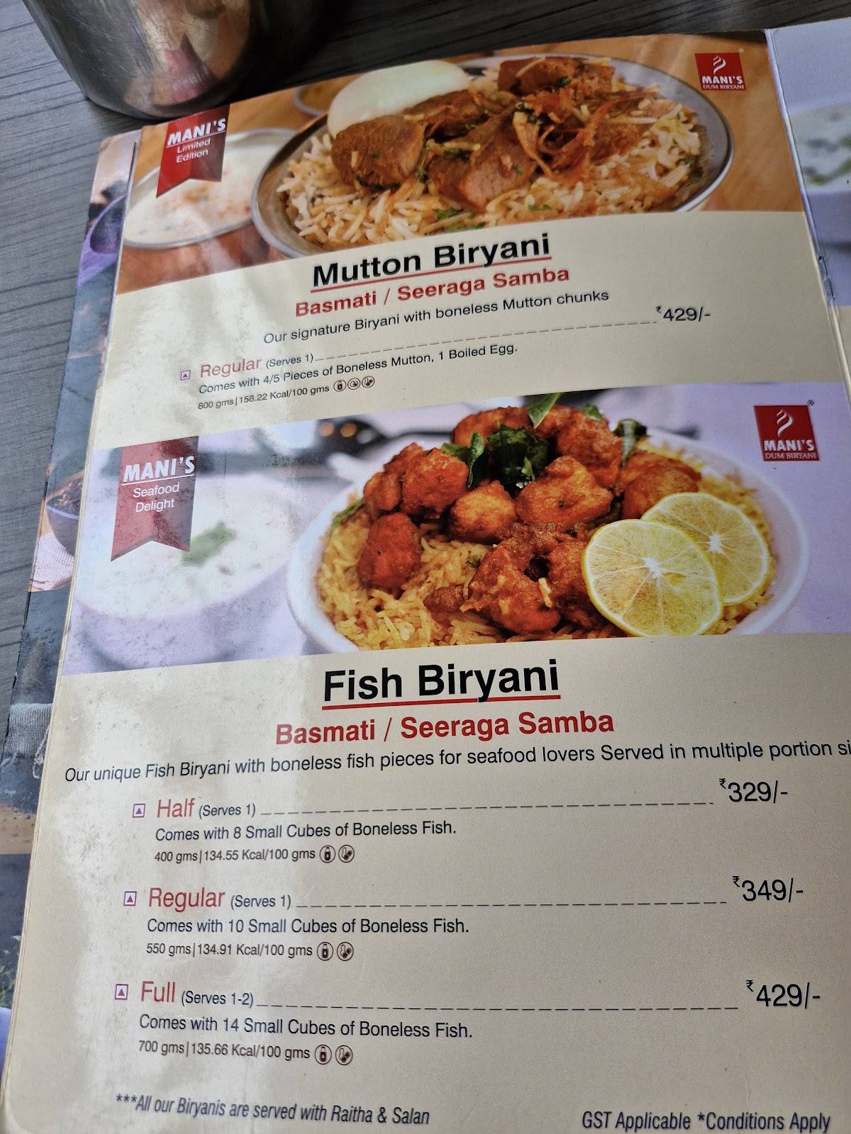 Mani's Dum Biryani - Ulsoor menu