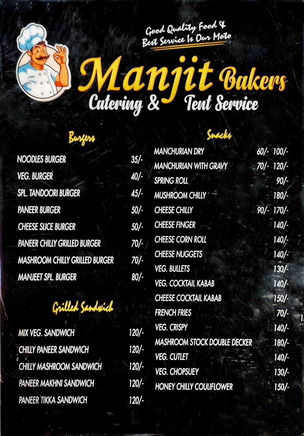 Manjit Bakery & Restaurant Best Kitchen Training Centre, Bakery, Cake Shop, Kitty Hall, Birthday Party, Family Restaurant menu