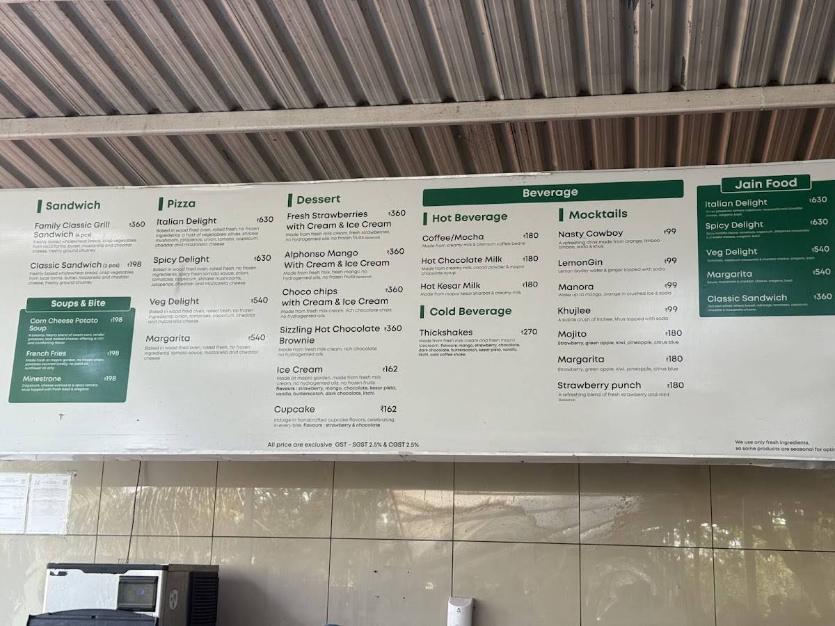 Mapro Garden menu